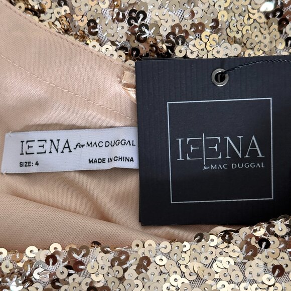 Gold Sequined One Shoulder Bishop Sleeve Trumpet Gown Size 4 / Small - Picture 6 of 8